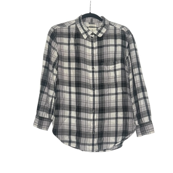 American Eagle Oversized Flannel Lavender White Black Size Medium Fall Cozy - Picture 1 of 9